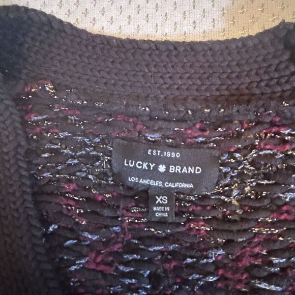Lucky Brand  Cardigan Black Red Shine Fair Isle Button Up Grandpa chunky boho XS - Picture 9 of 14